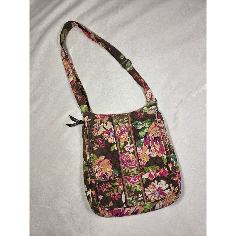 Vera Bradley Mocha Rouge Mailbag Crossbody Floral Quilted Retired Brown Pink